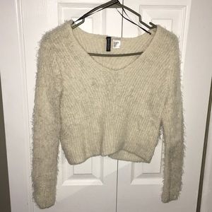 Cream white fuzzy crop sweater
